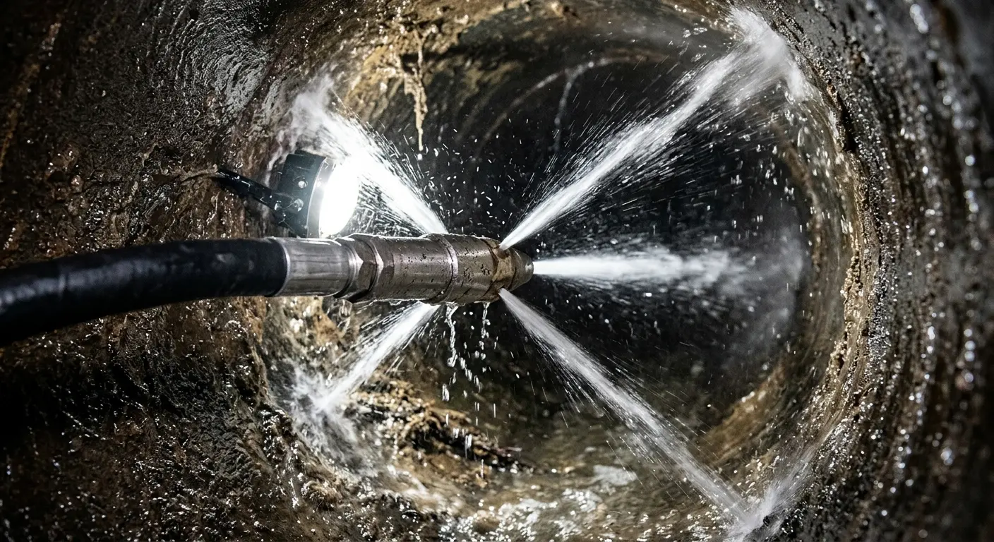 High-pressure hydro jetting nozzle cleaning sewer pipe for Trenchless Sewer Repair in Tuba City